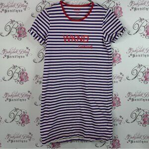 Wknd dress graphic front Striped T-Shirt Dress with Red Accents